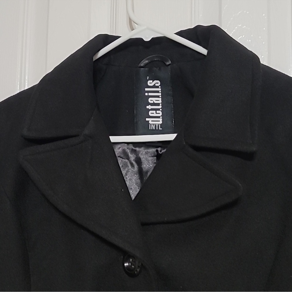 Classic Black Belted Peacoat - Picture 4 of 9